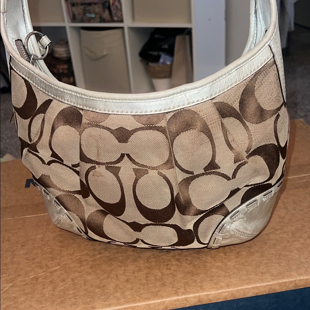Coach Gold and Silver Monogram Hobo Y2K 2000s Pleated Shoulder Bag - Picture 11 of 11